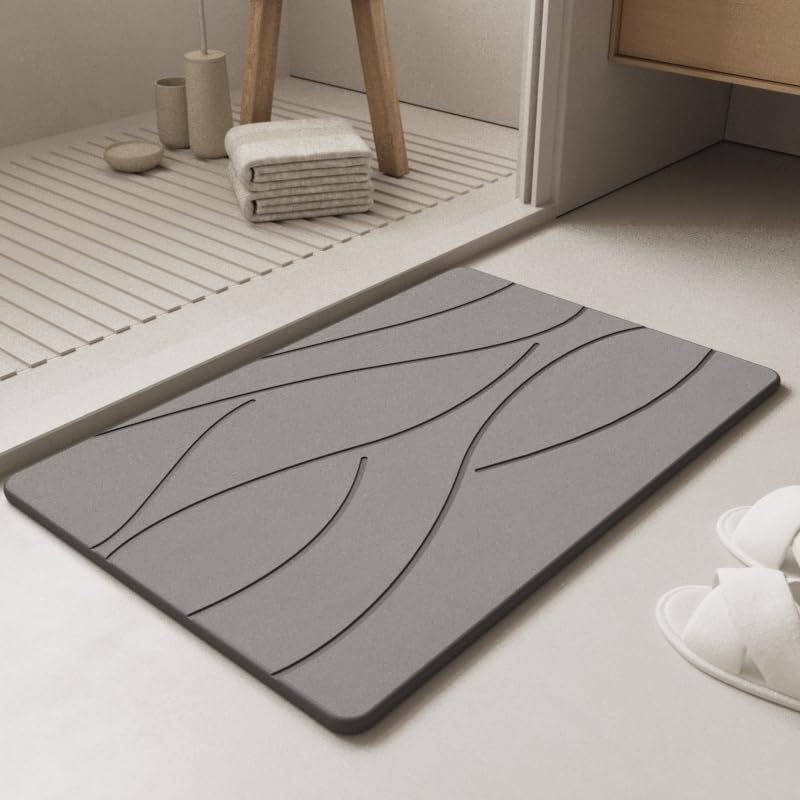 Fast Drying Stone Bath Mat – Diatomite Bathroom Mat with Instant Absorption, Anti-Mould, Odour Resistant, Non-Slip Base, Hygienic Quick Dry Mat Design for Bathroom, Kitchen, Pets & Plants