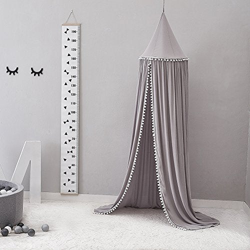 HYGRAD BUILT TO SURVIVE Children's Bed Canopy, Round Dome Princeess Bed Canopy Decoration, Mosquito Net Protection Canopy Play Tent, Pink, Grey, White (Grey Canopy Without Stars)