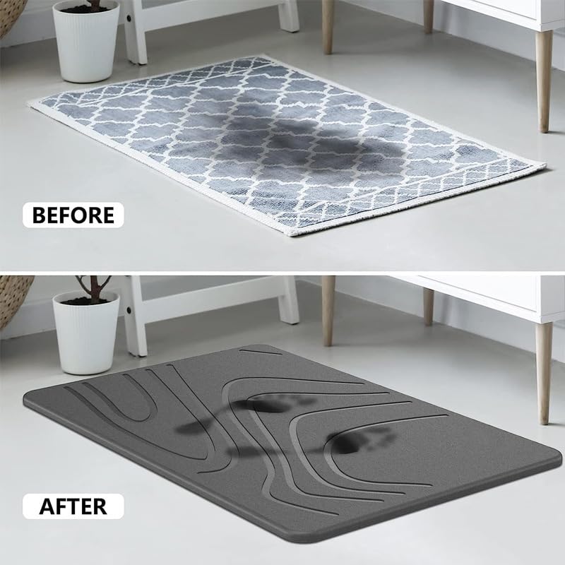 Fast Drying Stone Bath Mat – Diatomite Bathroom Mat with Instant Absorption, Anti-Mould, Odour Resistant, Non-Slip Base, Hygienic Quick Dry Mat Design for Bathroom, Kitchen, Pets & Plants