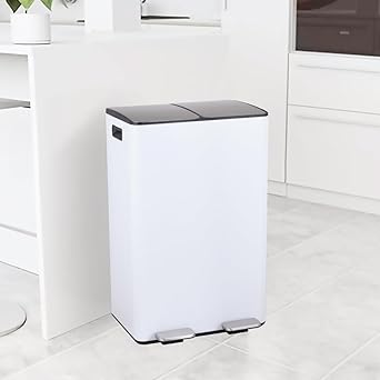 HYGRAD 60L Recycling Bin 2 x 30L Compartment Waste Recycling Bin For Home Kitchen Steel Trash Recycling Bin With Removable Compartments And Soft Closing Lids