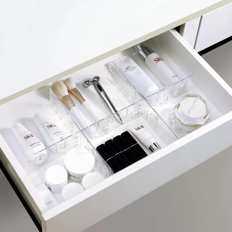 15 Pcs Adjustable Drawer Organiser- 10x0.3x6cm Perfect Clear Plastic Separators for Clothing, Kitchen Utensils, and Office Storage. Maximize Efficiency and Keep Your Home Tidy.