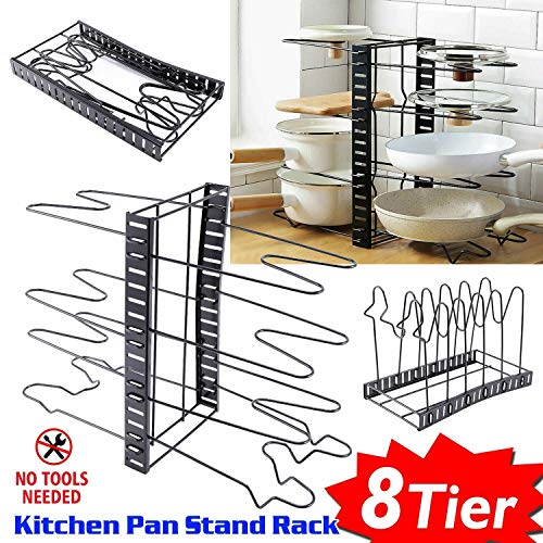HYGRAD® 8 Tier Organising Rack for Pots and Pans 8 Tier Metal Cupboard and Cabinet Organiser for Cutlery and Pans
