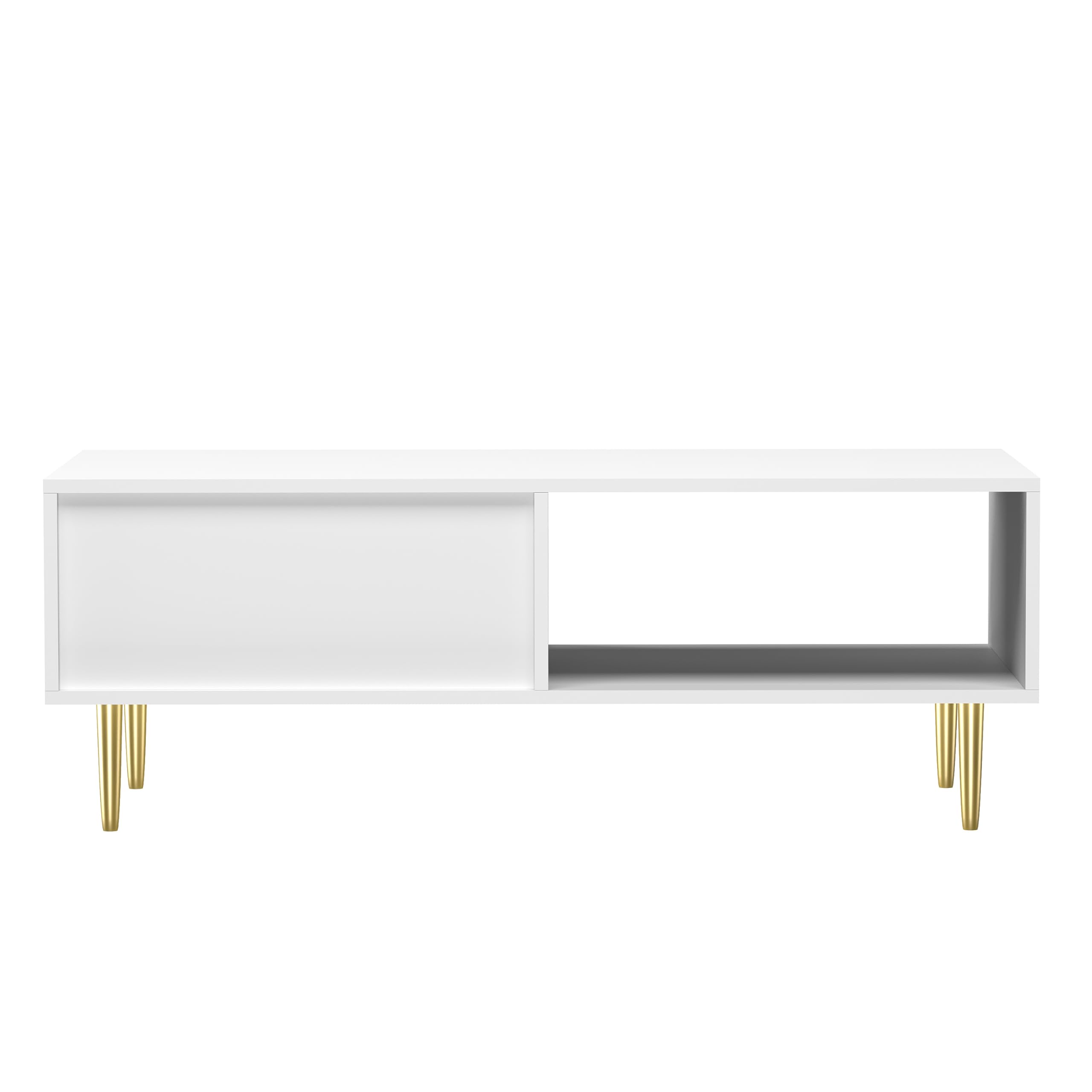 HYGRAD® Large Wooden Coffee Table For Living Room With Storage Drawer Modern Styled Rectangular Coffee Table & TV Stand Unit With Gold Legs White - Dimensions - 110cm x 50cm x 40cm (L x D x H)