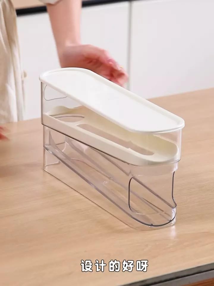 Auto Rolling 2 Tier Eggs Holder Fridge Organisers 30.3 X 8.5 X 14.2 Cm Egg Dispenser Kitchen Roll Down Stackable With Lid Trays Egg Storage Box For Fridge & Kitchen Countertop