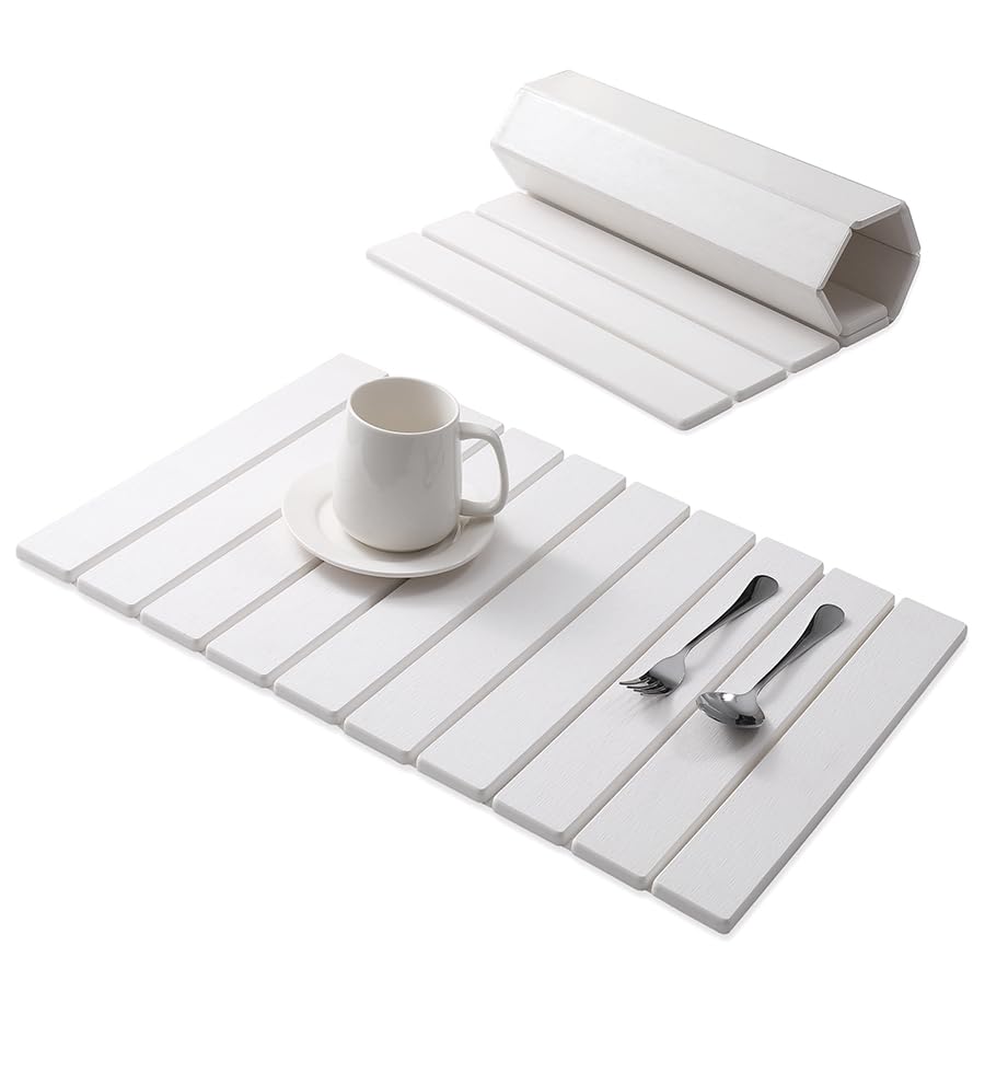 Diatomite Stone Drying Mat 60×40 cm – Super Absorbent Fast-Drying Mat with Non-Slip Base, Foldable Bathroom & Kitchen Mat, Food-Grade Material, Multi-Use for Bath, Pets, Dishes & Countertops (White)