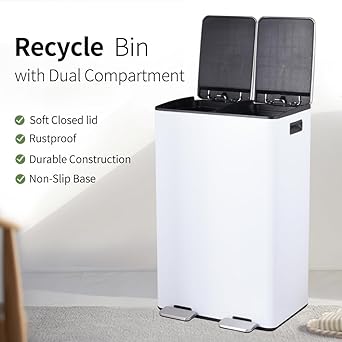 HYGRAD 60L Recycling Bin 2 x 30L Compartment Waste Recycling Bin For Home Kitchen Steel Trash Recycling Bin With Removable Compartments And Soft Closing Lids