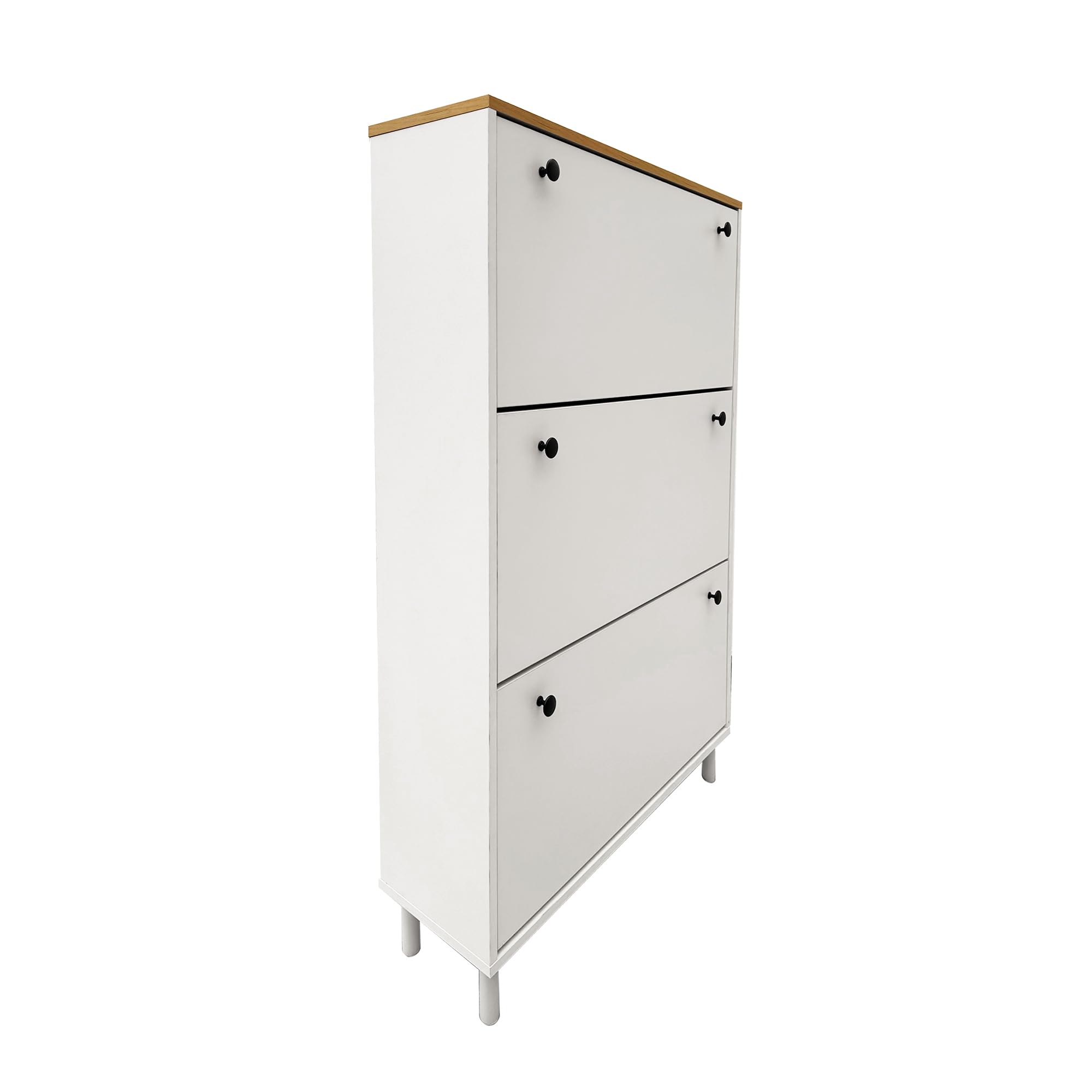 HYGRAD BUILT TO SURVIVE Shoe Storage Cabinet Flip Doors Type Entryway Shoe Rack Storage Organizer Footwear Organiser Space-saving w/ 3 Drawers (Black Knob)