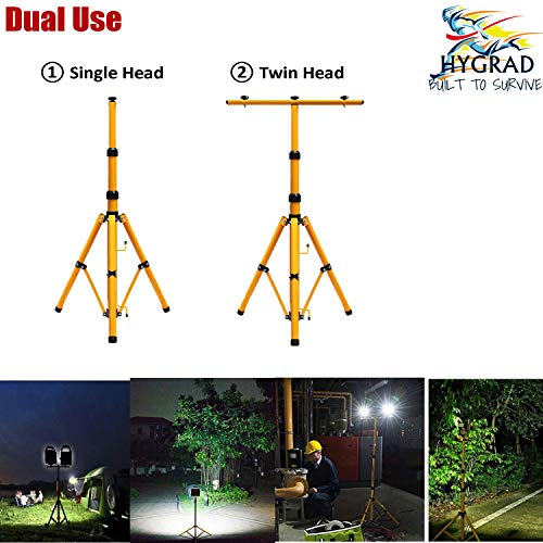 HYGRAD® Floodlight Tripod Stand, Twin Head -Could Mount 1 to 2 Lights, Portable Telescopic Outdoor Lamp Stand 160cm