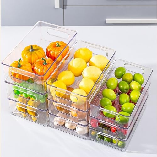 HYGRAD Fridge Organiser Boxes Stackable Refrigerator Organiser Bins Clear Freezer Cupboard Storage Boxes Pantry Tidy Organisers BPA Free (Pack of 6 Containers)