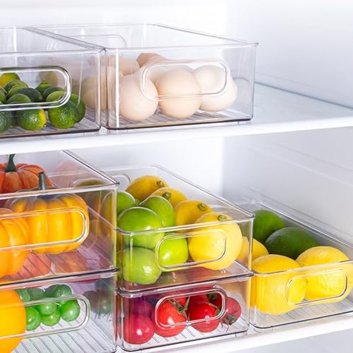 HYGRAD Fridge Organiser Boxes Stackable Refrigerator Organiser Bins Clear Freezer Cupboard Storage Boxes Pantry Tidy Organisers BPA Free (Pack of 6 Containers)