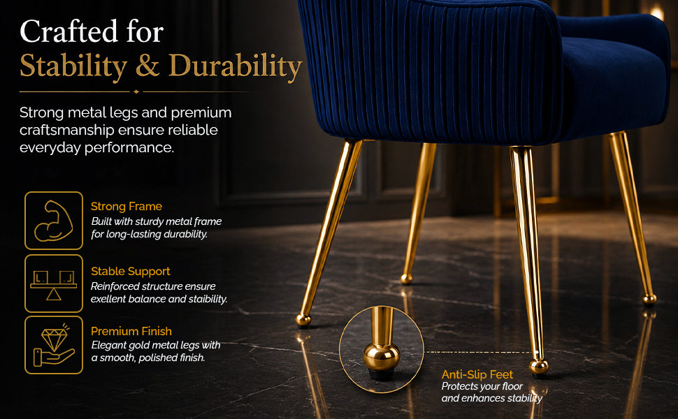 Accent Dining Chairs Set of 2, Modern Upholstered Kitchen Dining Room Chairs with Gold Legs, Fabric Tufted Velvet Living Room Chair for Reception Bedroom Kitchen