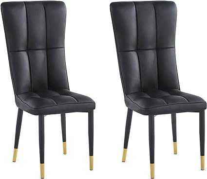 HYGRAD BUILT TO SURVIVE Set of 2 Faux Leather Dining Chairs High Back Leather Dining Chairs Upholstered Golden Tipped Chairs For Dining Room