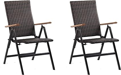 HYGRAD BUILT TO SURVIVE 2 x Rattan Garden Dining Chairs With 7 Reclining Positions Outdoor Foldable Picnic Chair For Beach, Park, Picnic