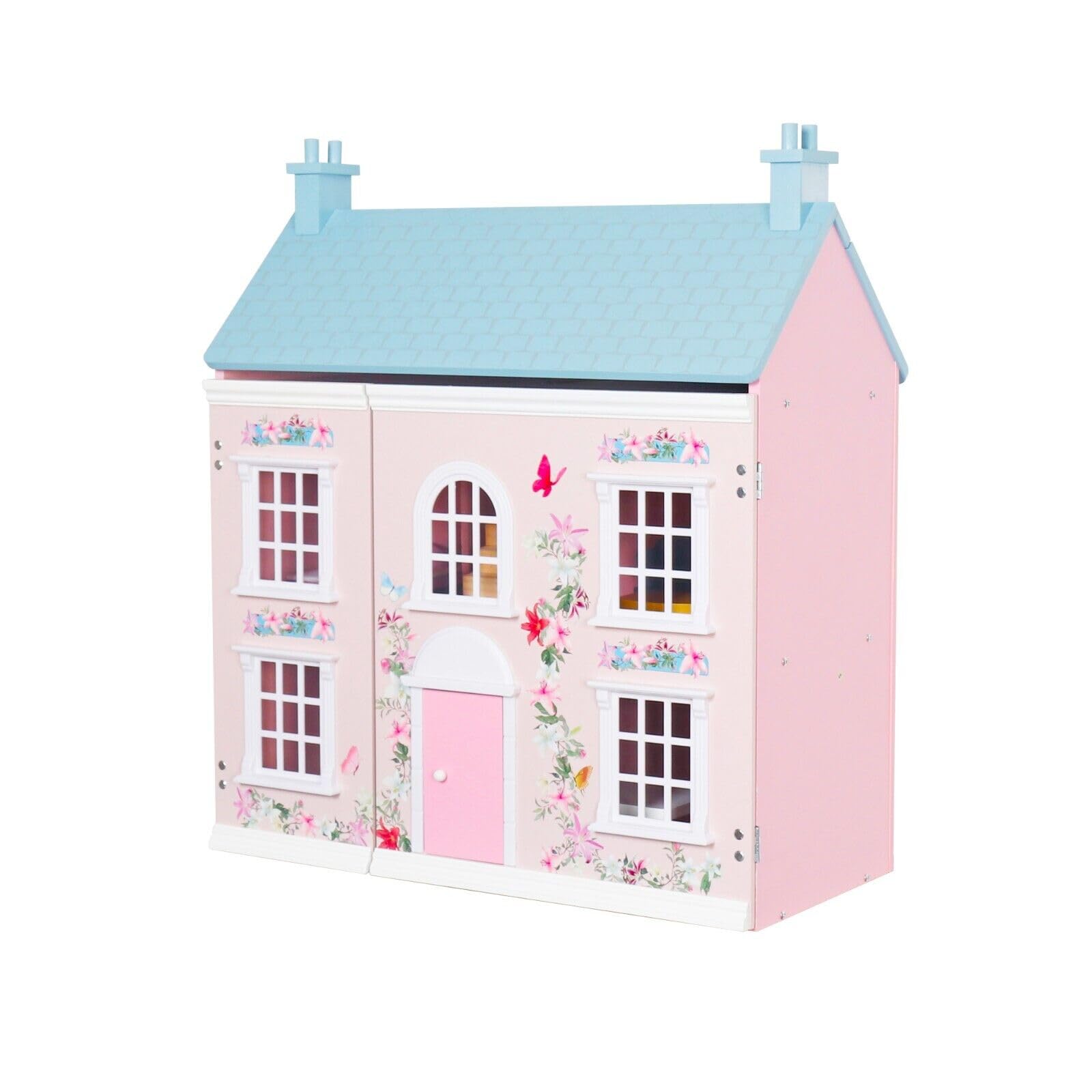 HYGRAD Large Cottage Wooden Doll Houses With Furniture And Accessories Girls Doll House Play Set Doll House Toy Gift Set For Girls Flowery Cottage Doll Houses (Design 6)