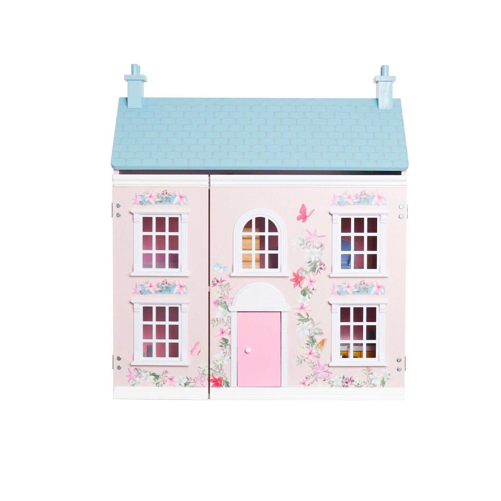 HYGRAD Large Cottage Wooden Doll Houses With Furniture And Accessories Girls Doll House Play Set Doll House Toy Gift Set For Girls Flowery Cottage Doll Houses (Design 6)