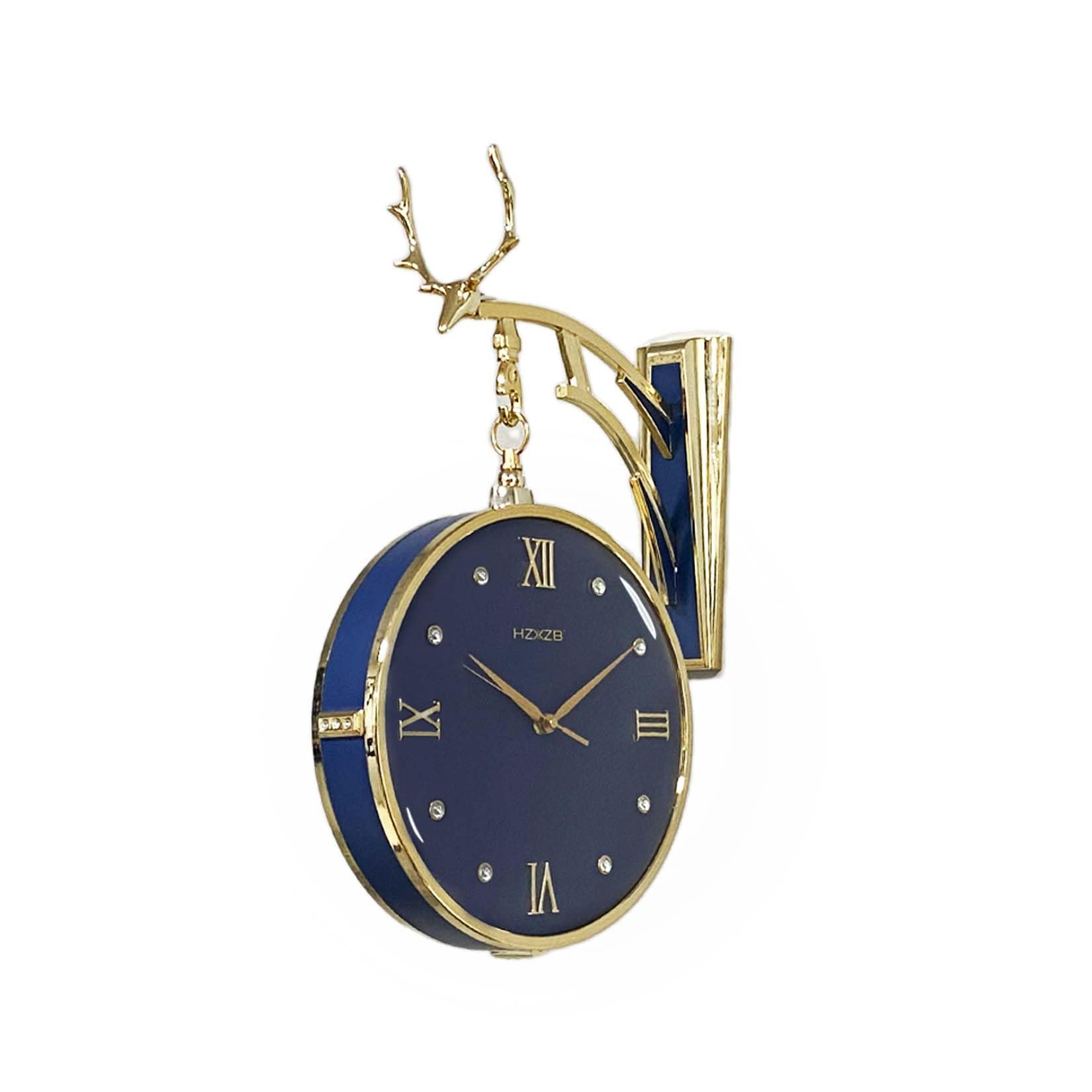 HYGRAD BUILT TO SURVIVE 𝗛𝗬𝗚𝗥𝗔𝗗- Elegant Deer Head Double-Sided Wall Clock- Timekeeping Elegance and Room Decor in One- A Fusion of Functionality and Stunning Wall Art (Blue)