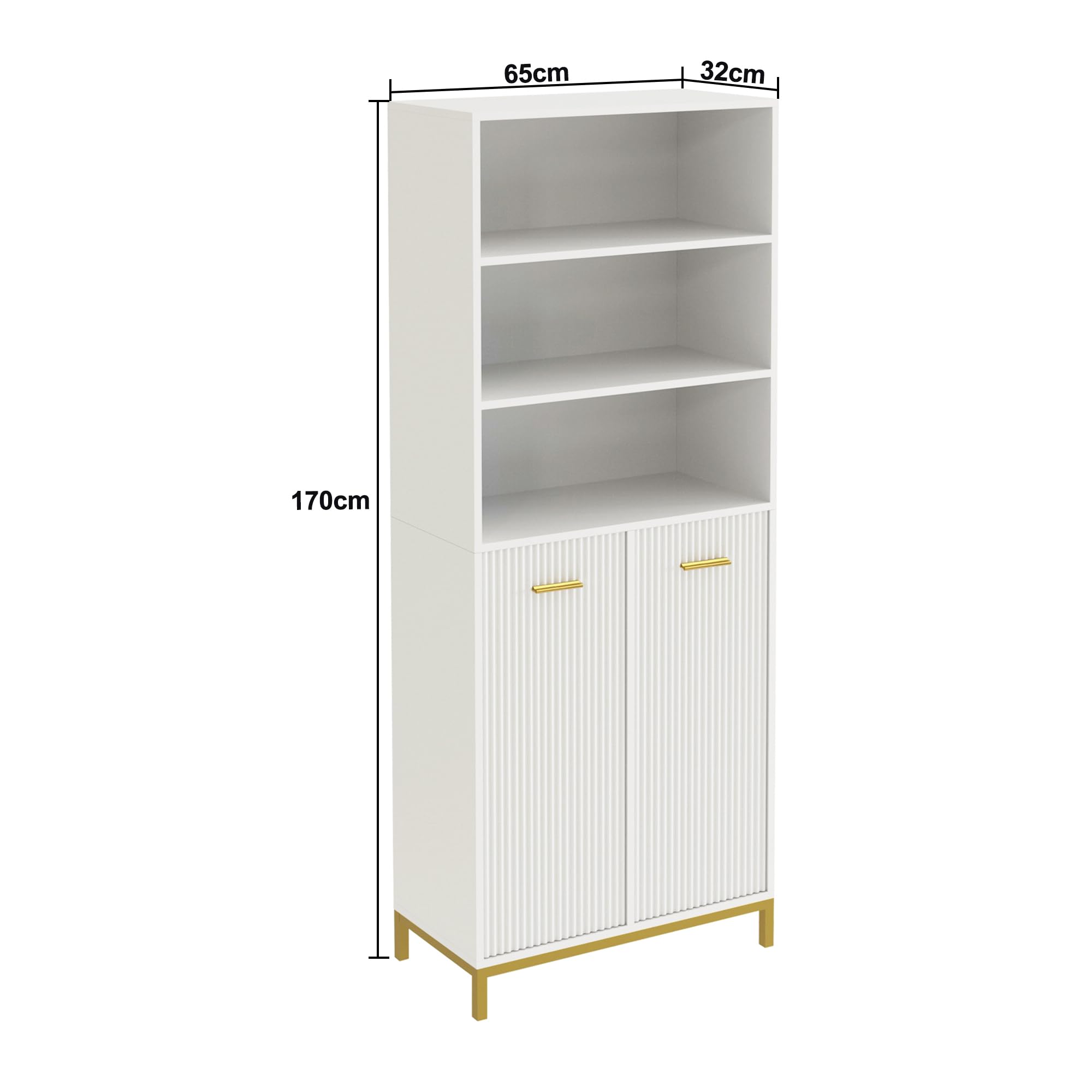 HYGRAD BUILT TO SURVIVE Tall Bathroom Storage Cabinet Cupboard with 2 Laundry Basket – Slim Free Standing Bathroom Unit with Doors & Open Shelves, White 65 * 32 * 170cm