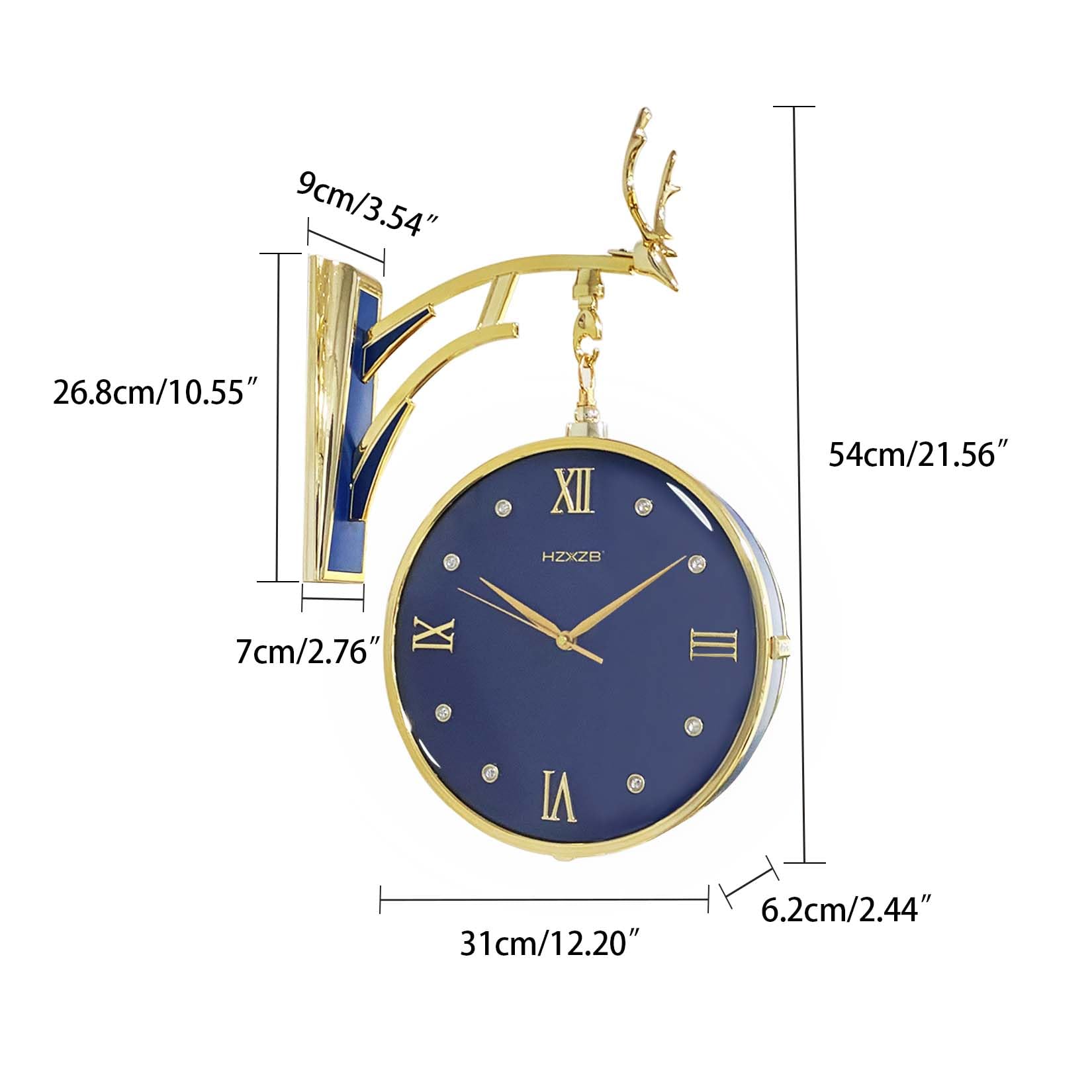 HYGRAD BUILT TO SURVIVE 𝗛𝗬𝗚𝗥𝗔𝗗- Elegant Deer Head Double-Sided Wall Clock- Timekeeping Elegance and Room Decor in One- A Fusion of Functionality and Stunning Wall Art (Blue)