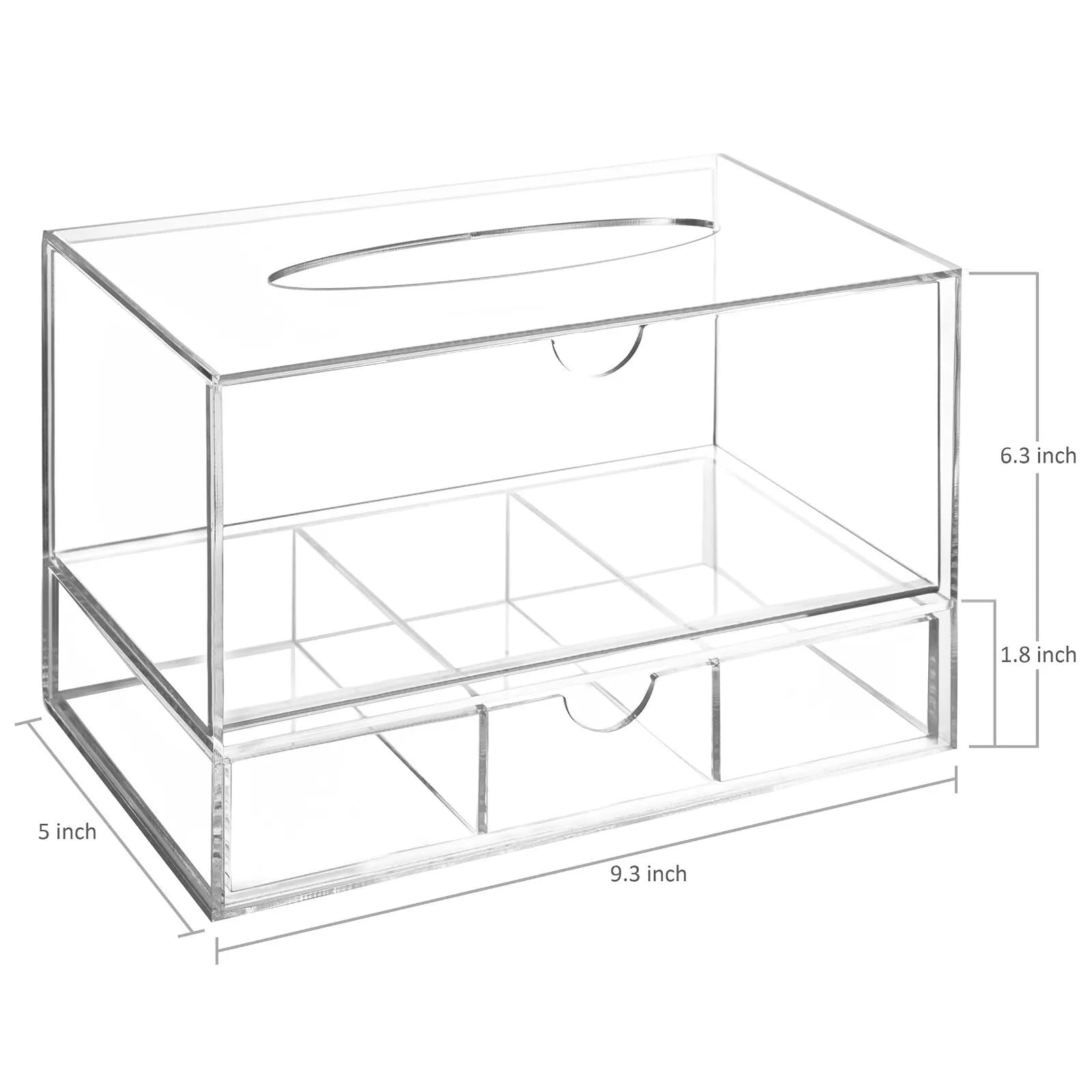 Acrylic Tissue Box with Pull-Out Drawer- 23.6 x 12.6 x 16cm Bathroom Storage for Tissues, Napkins, or Cosmetics. Elegant and Practical Stylish Design for Vanity Desk, Home or Office Use