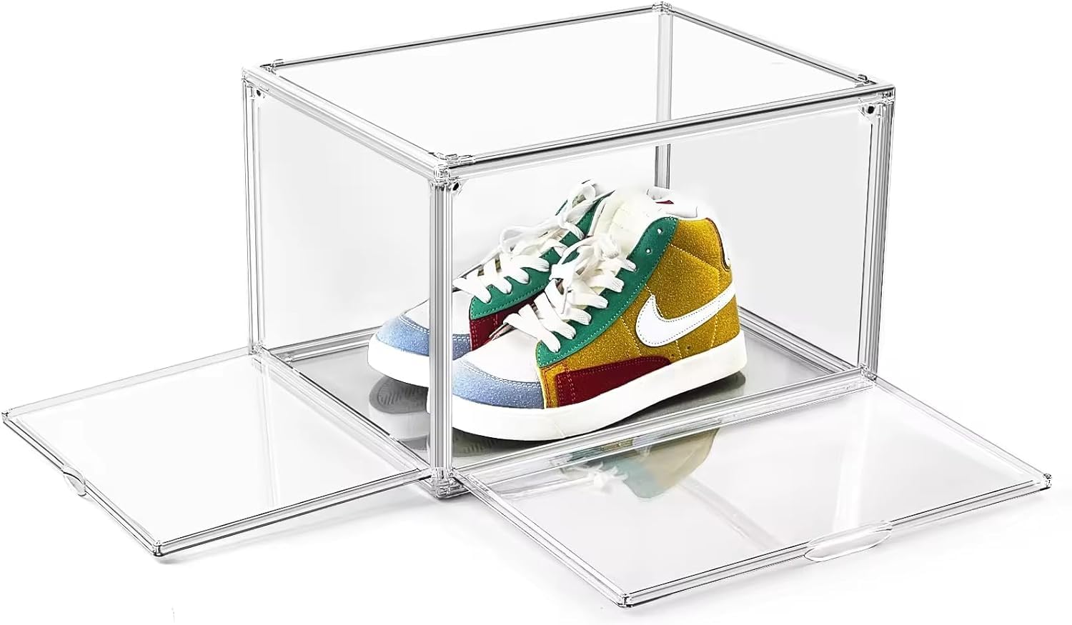 𝗛𝗬𝗚𝗥𝗔𝗗® Acrylic Shoe Storage Boxes – Stackable Shoe Cabinet For Closet, Space Saving Shoe Organizer With Magnetic Doors 2 Lids Open For Sneakers, Trainers, Pumps, Heels, Flats