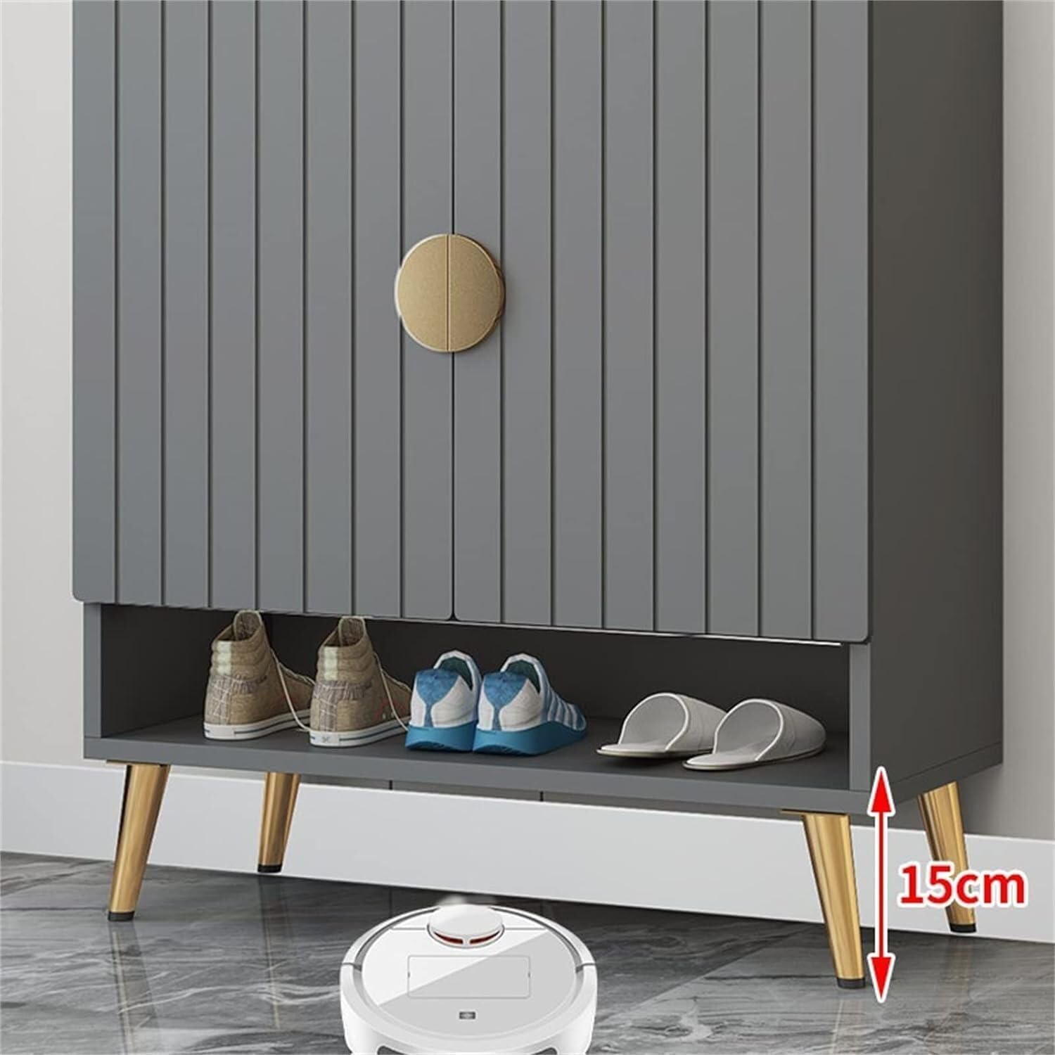 HYGRAD Wooden Hallway Shoe Storage Cabinet Modern Hallway Large Display Storage Cabinet 2 Cabinet Doors (Medium Grey Cabinet)