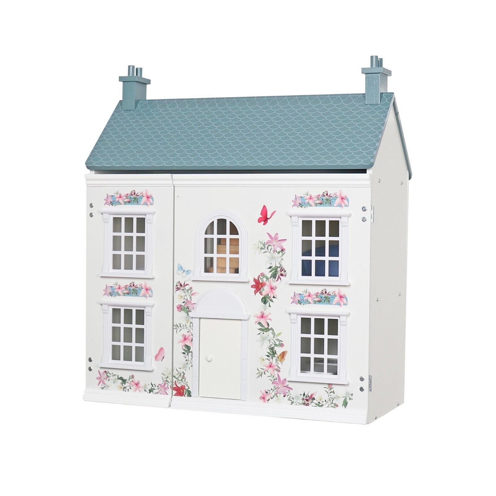 HYGRAD Large Cottage Wooden Doll Houses With Furniture And Accessories Girls Doll House Play Set Doll House Toy Gift Set For Girls Flowery Cottage Doll Houses (Design 5), DH123
