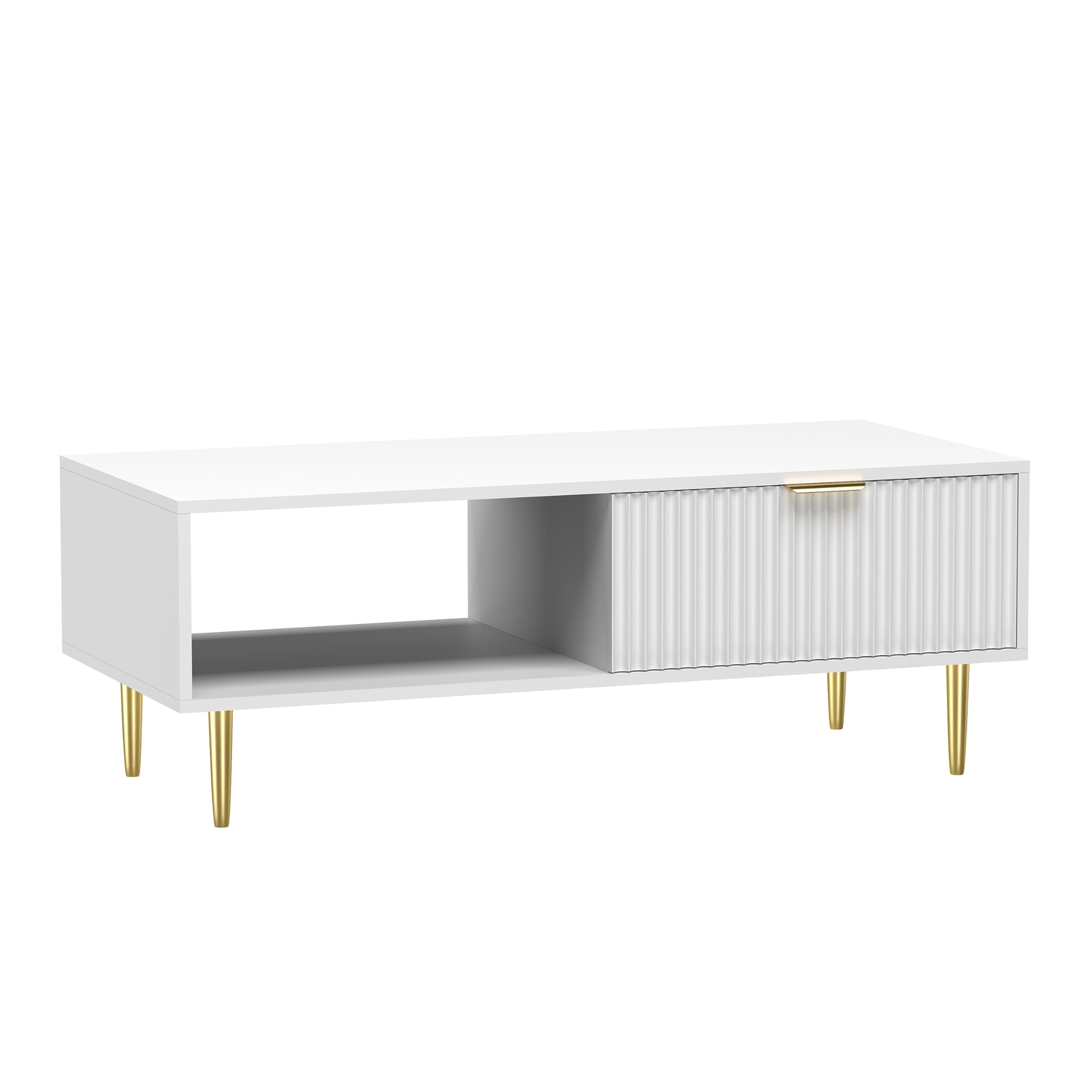 HYGRAD® Large Wooden Coffee Table For Living Room With Storage Drawer Modern Styled Rectangular Coffee Table & TV Stand Unit With Gold Legs White - Dimensions - 110cm x 50cm x 40cm (L x D x H)