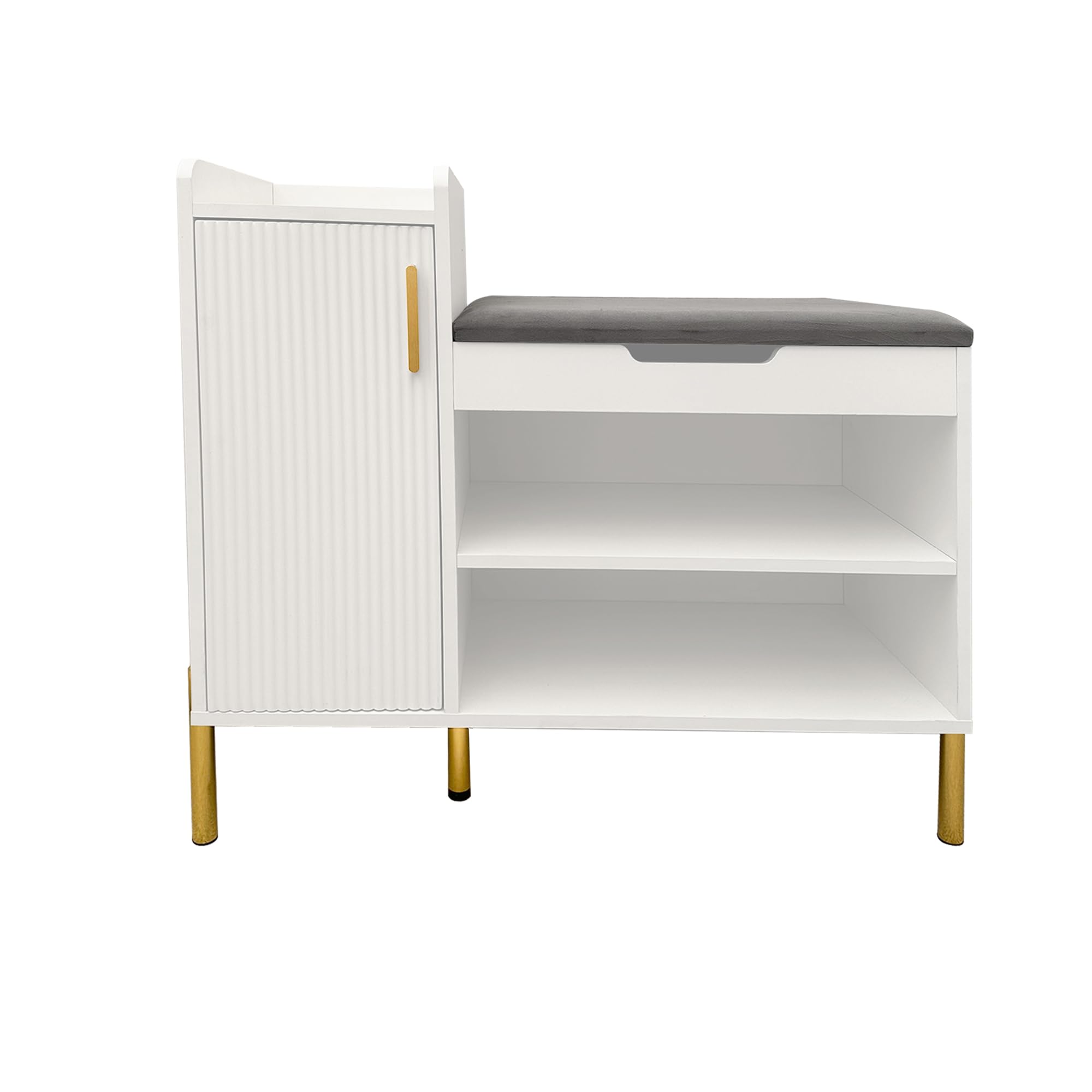 HYGRAD BUILT TO SURVIVE Shoe Storage Bench, Shoe Cabinet Rack Stool with Seat Cushion, 2 Shelves and Door, Solid Metal Legs Hallway Bench Shoe Stand Organizer Unit for Entryway Bedroom