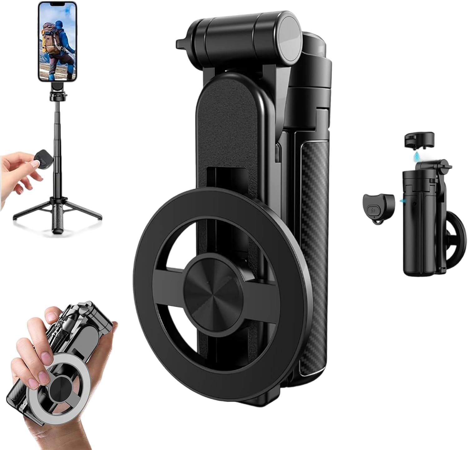Magnetic Selfie Stick, 4 in 1 Tripod Phone Stand with Wireless Remote for iPhone & Android, Phone Tripod for Home, Travel, Vlogging & Video Recording