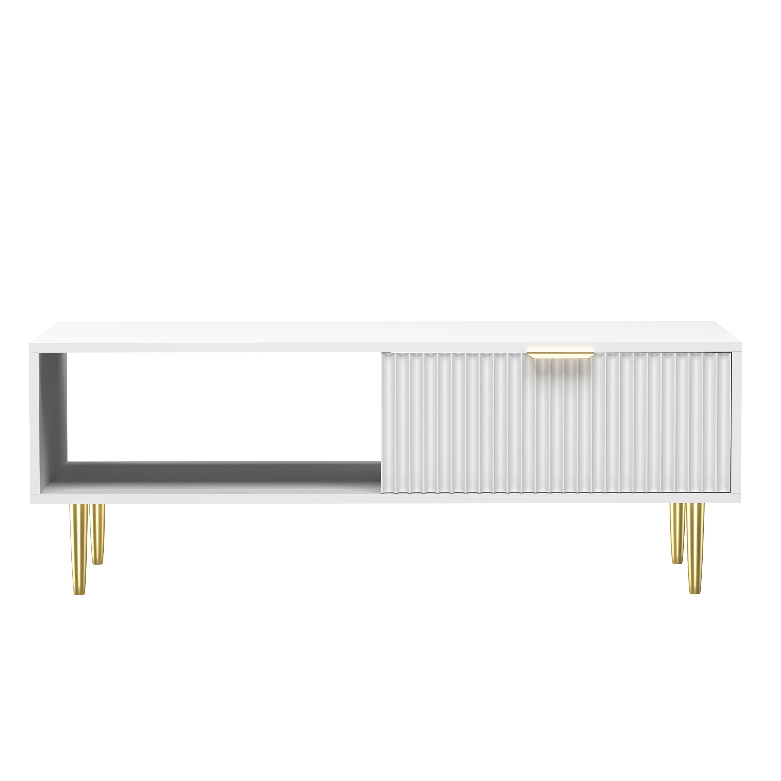 HYGRAD® Large Wooden Coffee Table For Living Room With Storage Drawer Modern Styled Rectangular Coffee Table & TV Stand Unit With Gold Legs White - Dimensions - 110cm x 50cm x 40cm (L x D x H)