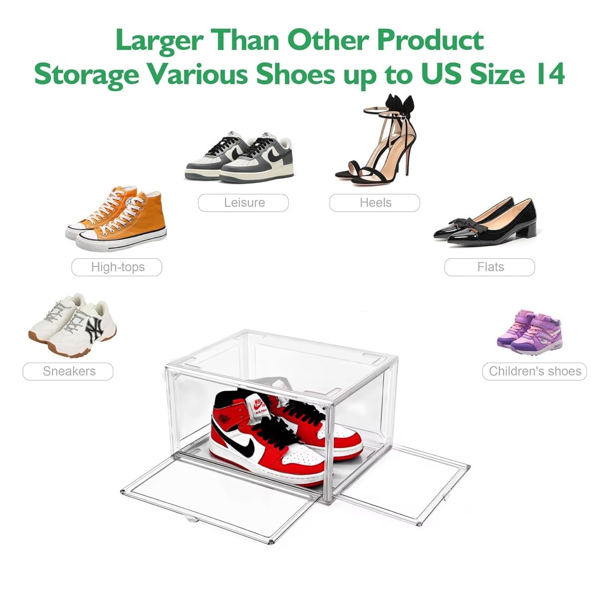 𝗛𝗬𝗚𝗥𝗔𝗗® Acrylic Shoe Storage Boxes – Stackable Shoe Cabinet For Closet, Space Saving Shoe Organizer With Magnetic Doors 2 Lids Open For Sneakers, Trainers, Pumps, Heels, Flats