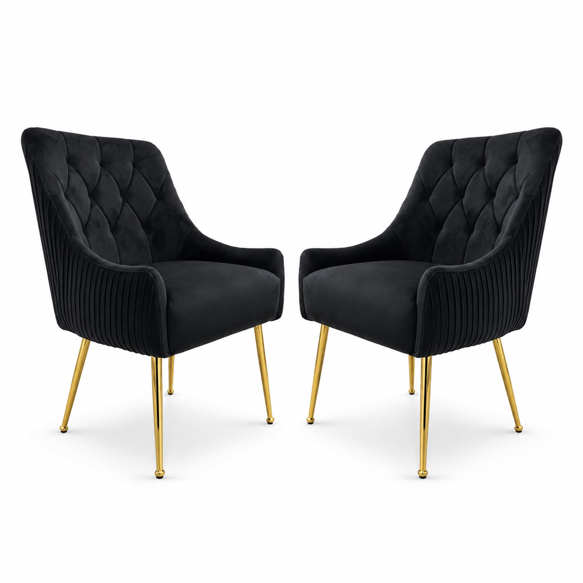 Accent Dining Chairs Set of 2, Modern Upholstered Kitchen Dining Room Chairs with Gold Legs, Fabric Tufted Velvet Living Room Chair for Reception Bedroom Kitchen