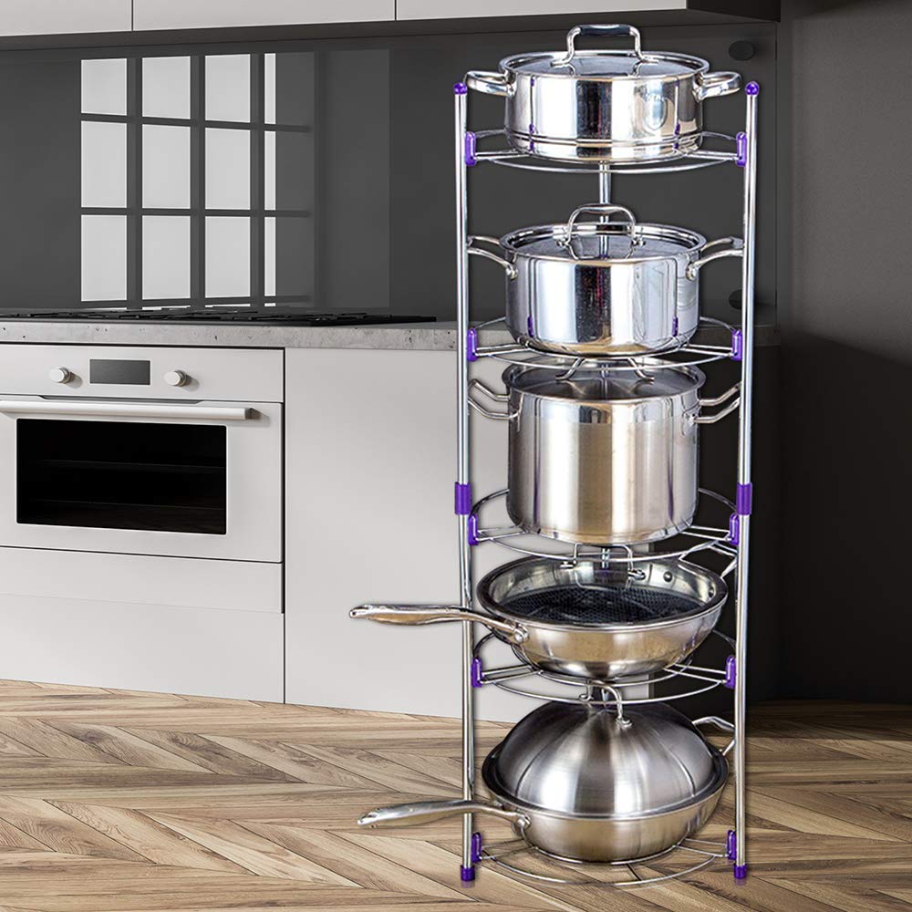 HYGRAD® 5 Tier Round Pan Pot Rack Kitchen Wire Shelving Unit Organiser Pans Pots Storage Shelf Cookware Organizer