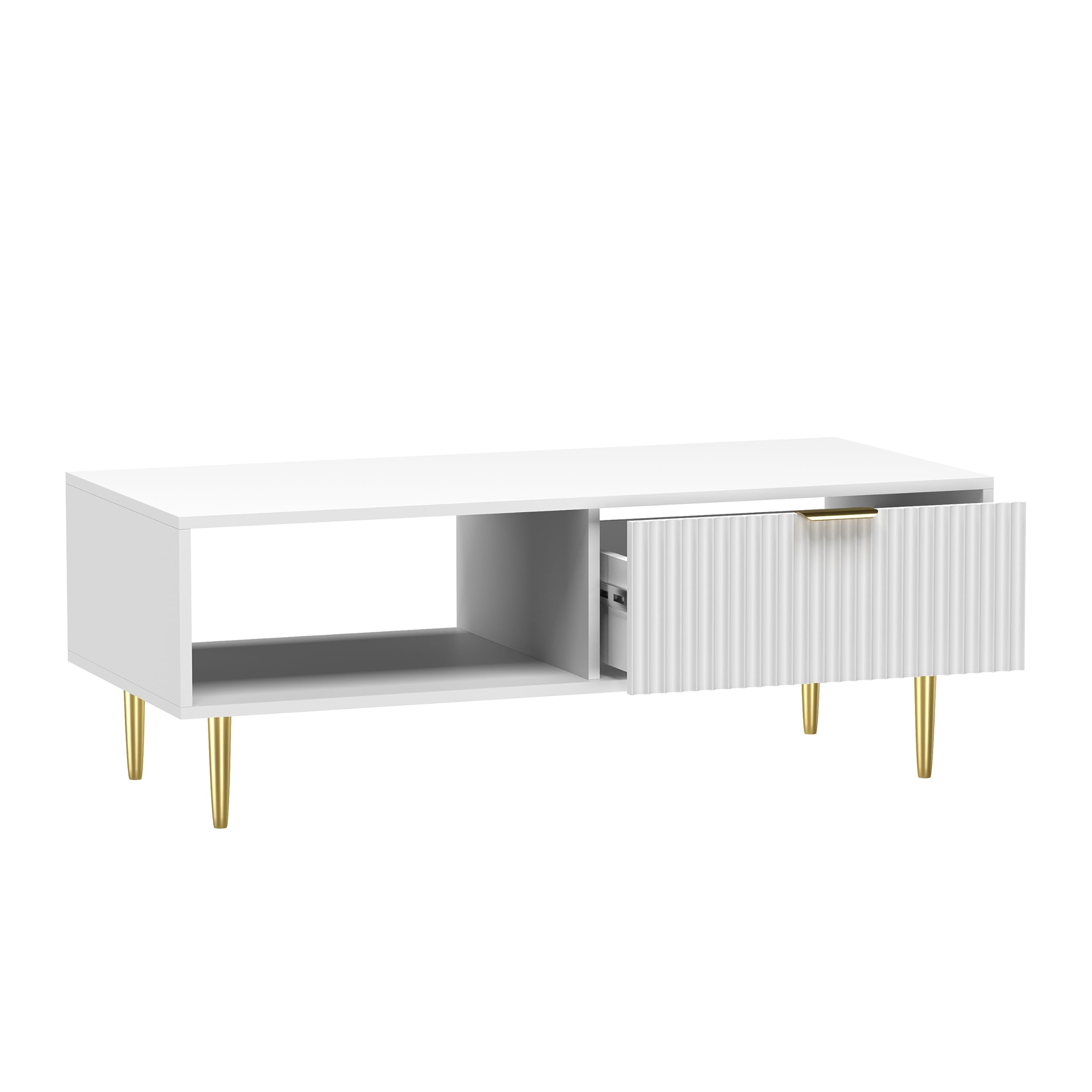 HYGRAD® Large Wooden Coffee Table For Living Room With Storage Drawer Modern Styled Rectangular Coffee Table & TV Stand Unit With Gold Legs White - Dimensions - 110cm x 50cm x 40cm (L x D x H)