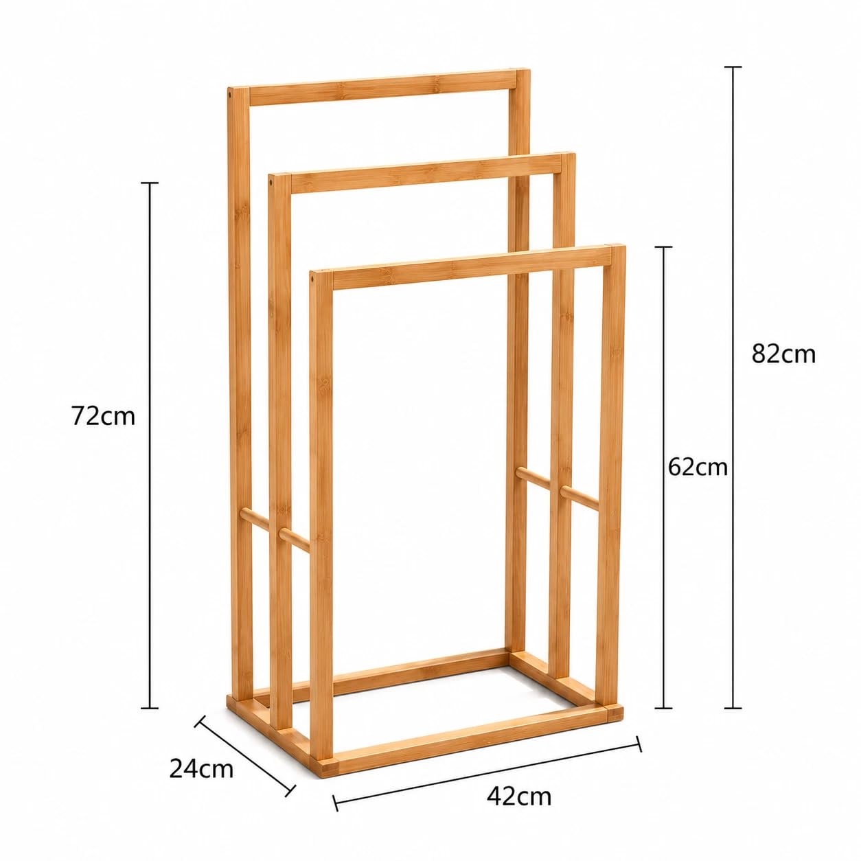 Bamboo Towel Rail Stand, Freestanding Wooden Bathroom Towel Holder, 3-Tier Drying Rack, Space Saving Storage Towel Rack For Bath and Hand Towels