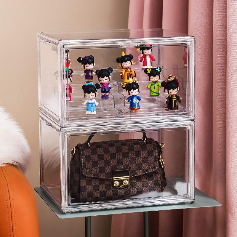𝗛𝗬𝗚𝗥𝗔𝗗® Acrylic Shoe Storage Boxes – Stackable Shoe Cabinet For Closet, Space Saving Shoe Organizer With Magnetic Doors 2 Lids Open For Sneakers, Trainers, Pumps, Heels, Flats