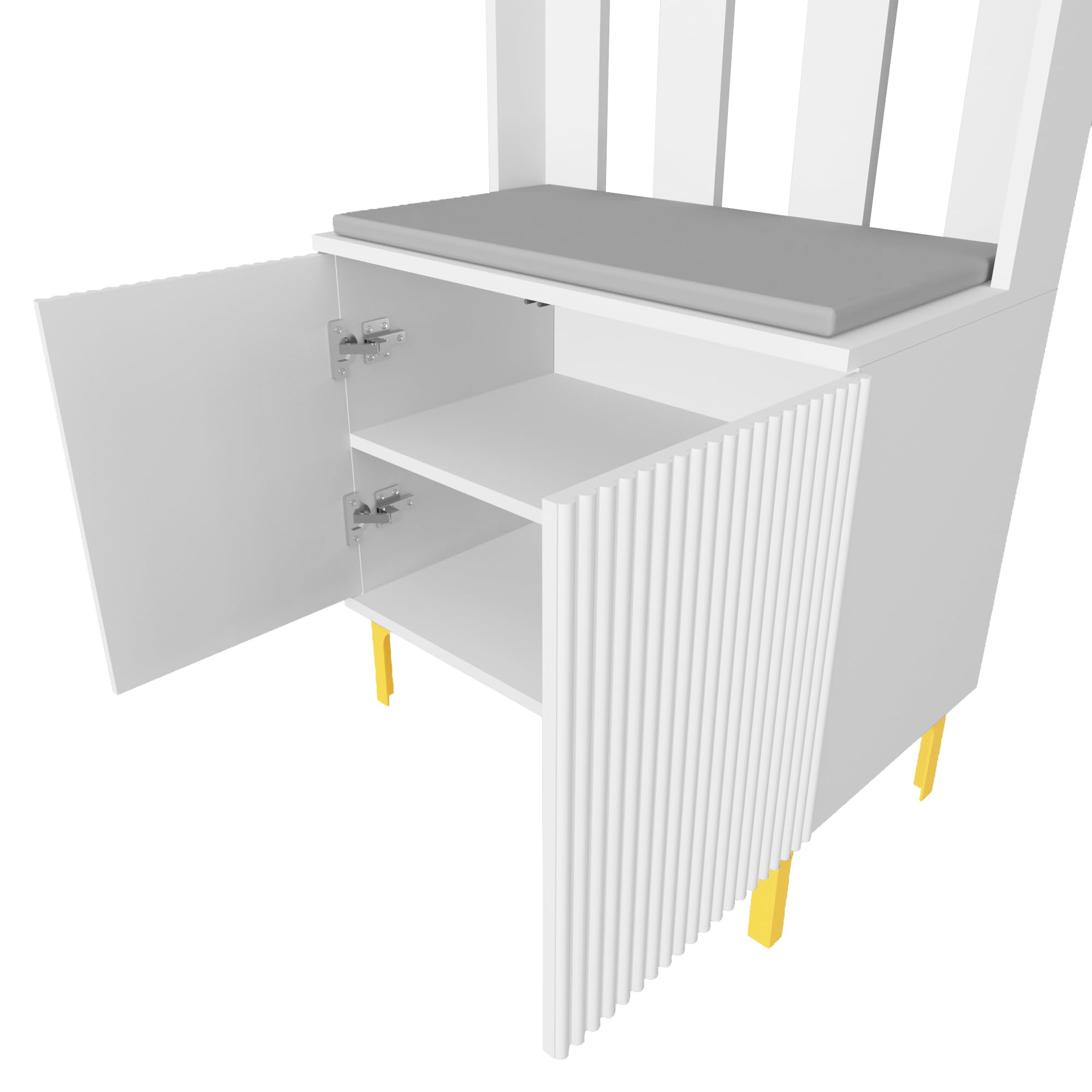 HYGRAD BUILT TO SURVIVE Coat Stand with Shoe Storage - Hallway Unit with 8 Hooks & Storage Bench - Hall Tree Organiser for Entryway with Bench and Cushion Seat - Freestanding Coat Rack (White)