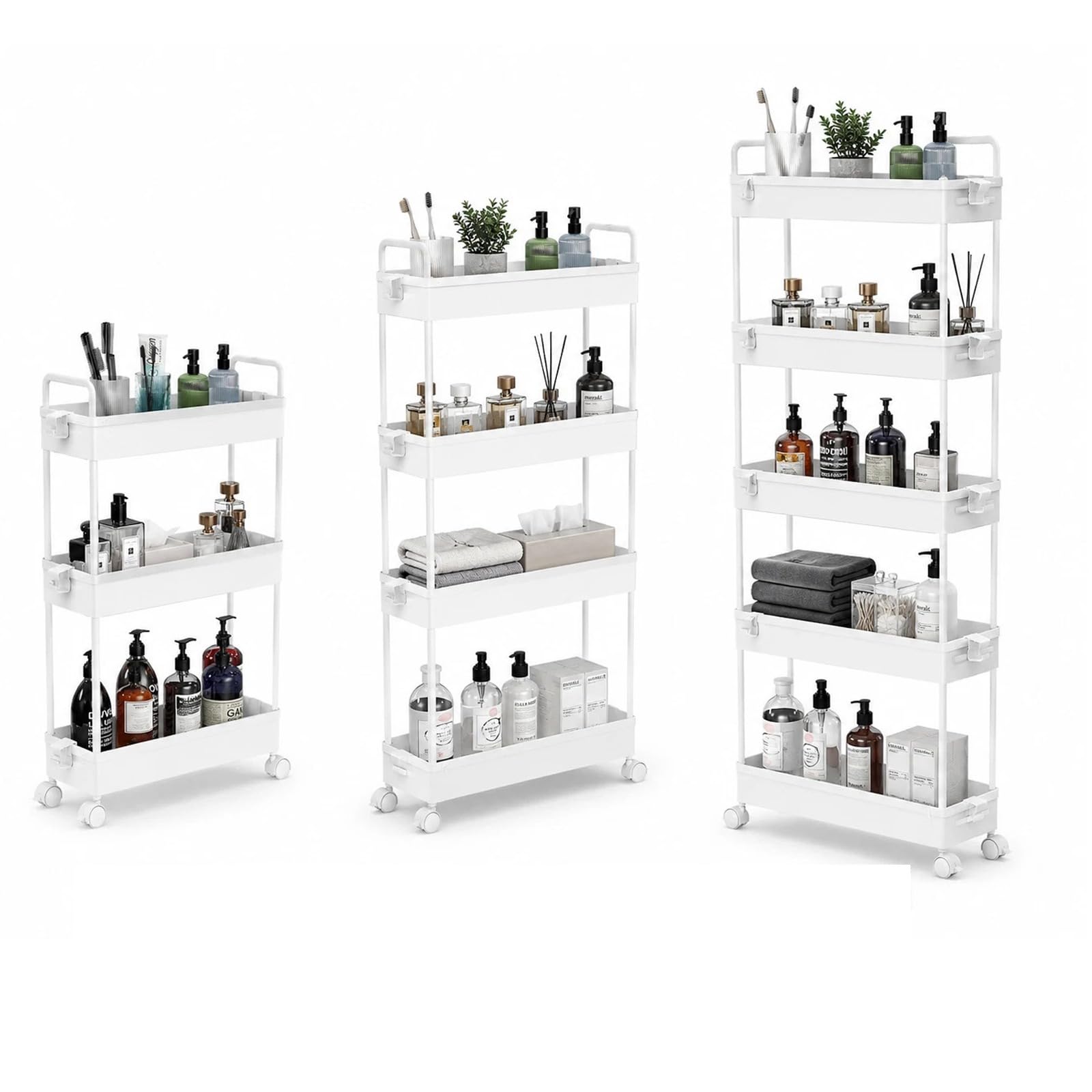 3/4/5 Tier Storage Trolley Cart on Wheels Slim Rolling Slide-Out Slim Utility Cart Storage Shelving Organizer for Kitchen Laundry Narrow Space Rack Space-Saving Bathroom Bedside Trolley