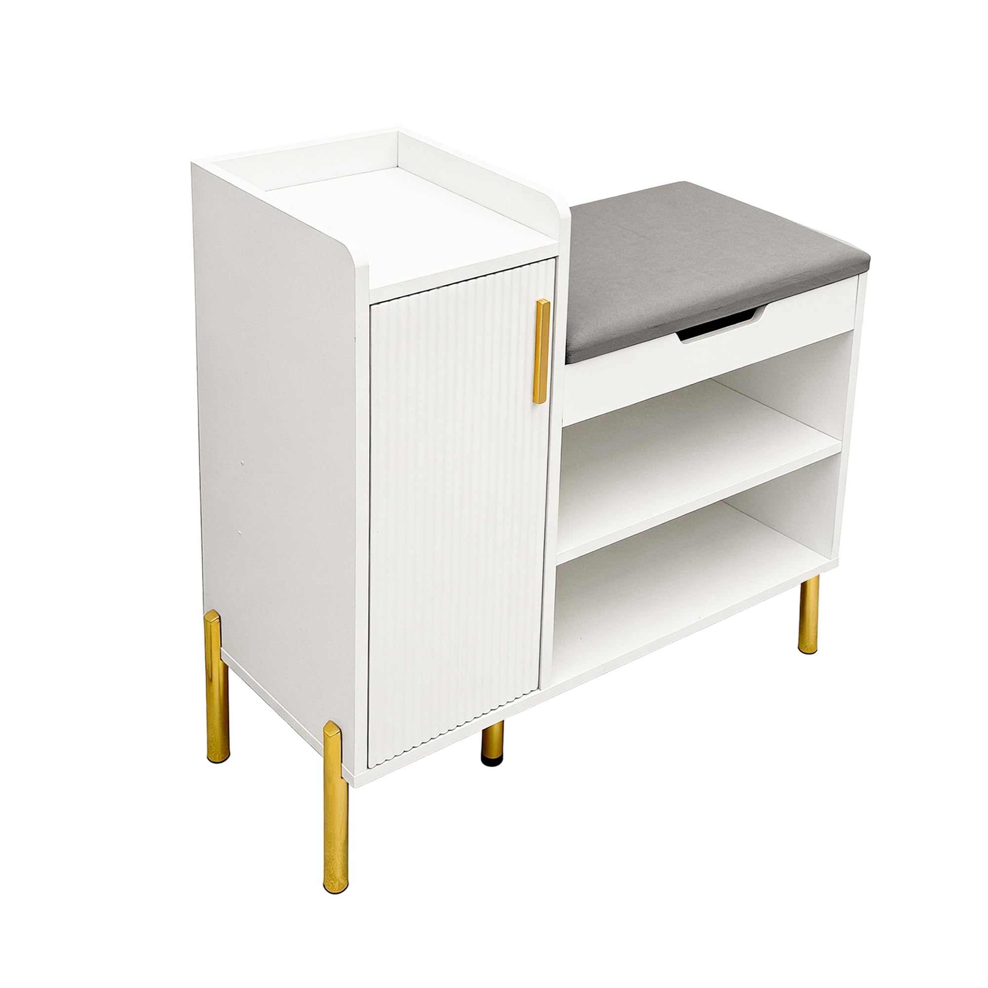 HYGRAD BUILT TO SURVIVE Shoe Storage Bench, Shoe Cabinet Rack Stool with Seat Cushion, 2 Shelves and Door, Solid Metal Legs Hallway Bench Shoe Stand Organizer Unit for Entryway Bedroom