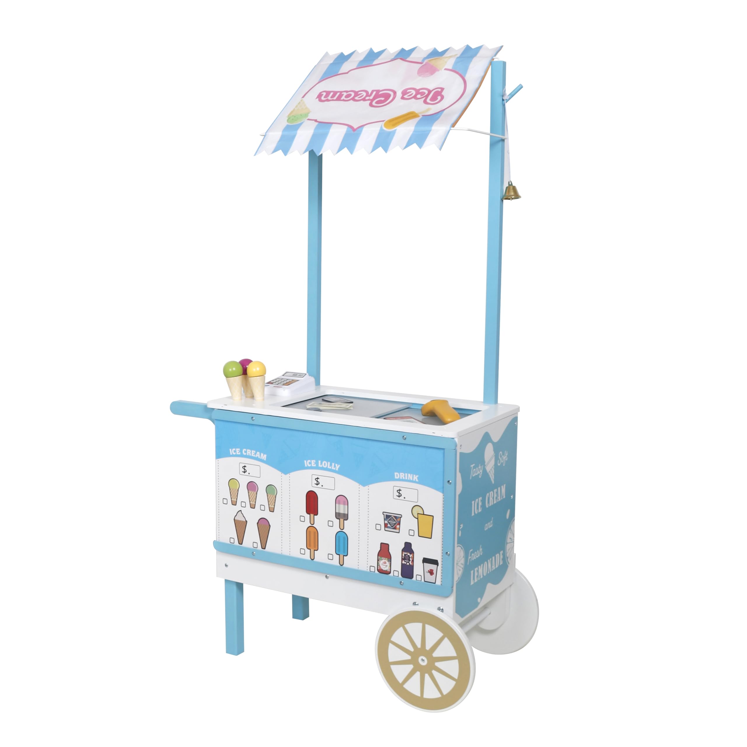 HYGRAD Kids Wooden Food Cart Ice Cream Shop Toy Childrens 3+ Burger Cart Pretend Play Toy With Accessories Large Gift Play Set Gift For Kids