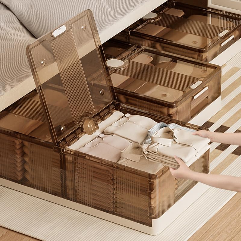 HYGRAD® Large Under Bed Storage Boxes Slim Organiser Box With Lids & Wheels Slide Out Easy Smart Stackable Storage Boxes 82cm x 40cm x 20cm (Clear)