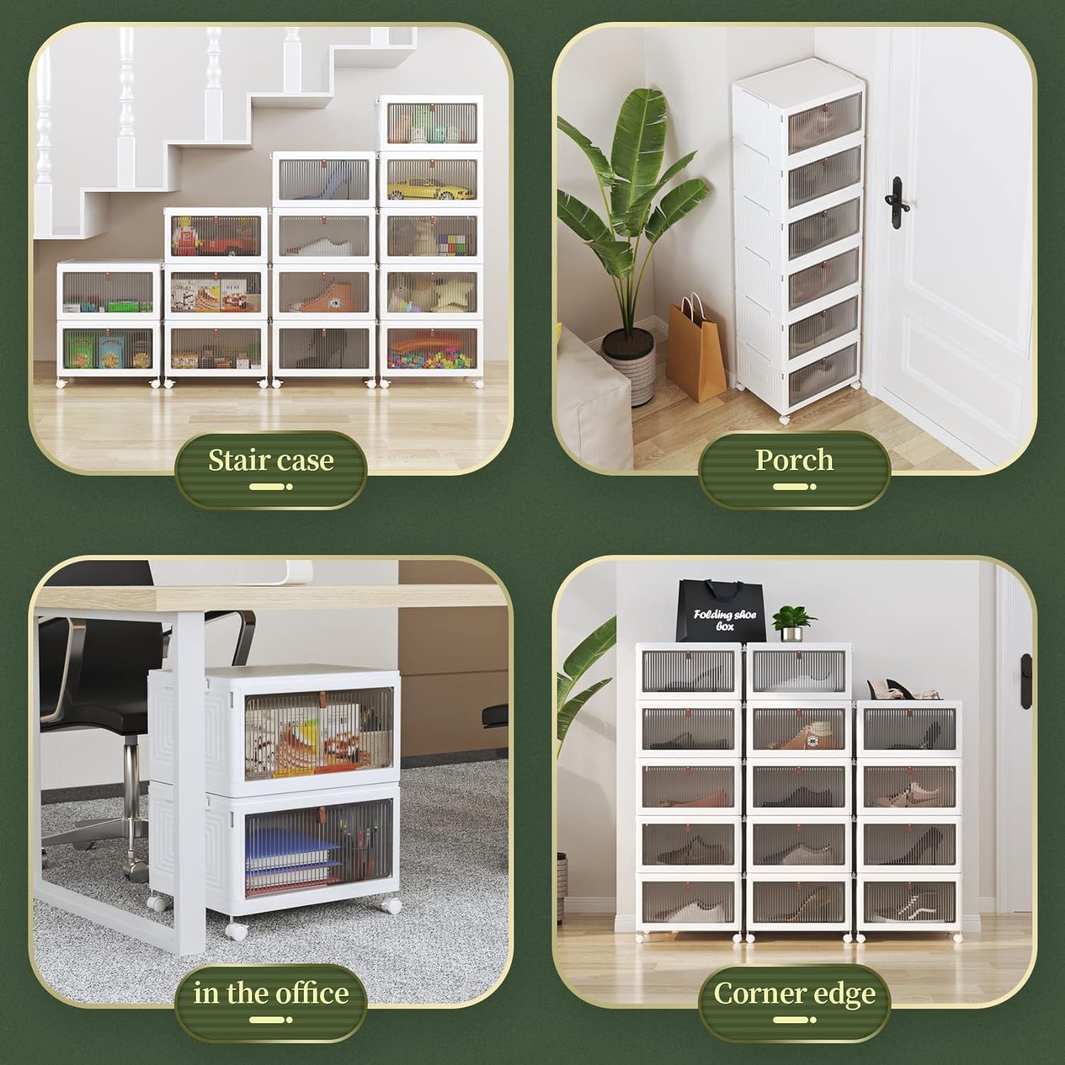 Foldable White Plastic Shoe Box 2/3/4/5/6 Tier Stackable Storage Cabinet - Rolling Wardrobe Storage Organizer Containers With Lid & Lockable Wheels