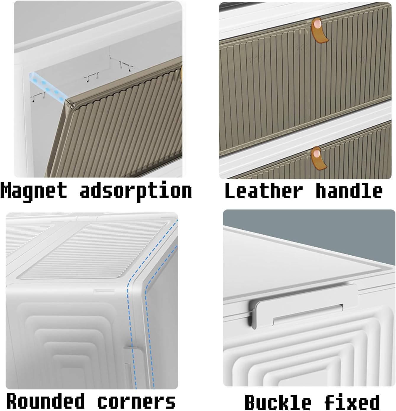 Foldable White Plastic Shoe Box 2/3/4/5/6 Tier Stackable Storage Cabinet - Rolling Wardrobe Storage Organizer Containers With Lid & Lockable Wheels