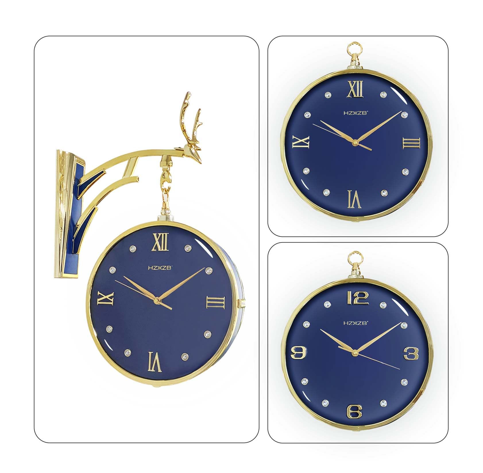 HYGRAD BUILT TO SURVIVE 𝗛𝗬𝗚𝗥𝗔𝗗- Elegant Deer Head Double-Sided Wall Clock- Timekeeping Elegance and Room Decor in One- A Fusion of Functionality and Stunning Wall Art (Blue)