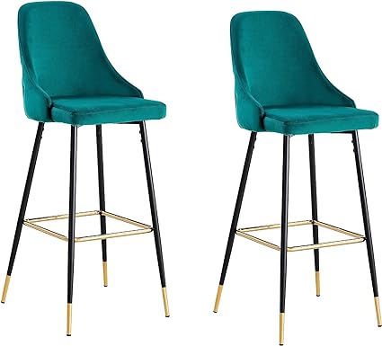 HYGRAD BUILT TO SURVIVE Soft Padded Velvet Bar Stools Kitchen Counter Breakfast Bar Stools Dining Kitchen Island Velvet Bar Stools 4 Legs Golden Tips (Set of 2)