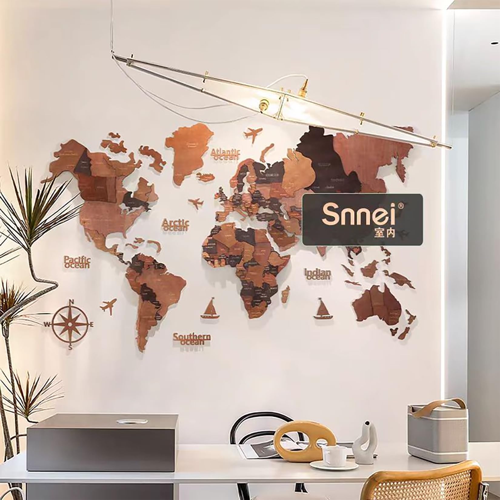 HYGRAD® World Map Wall Art Wooden 3D Vintage Style Large Wall Decor World Map Adhesive Wall Mount Travellers Gift Suitable For Office Hallway Living Room (XXL (300cm x 180cm), Brown Rustic)