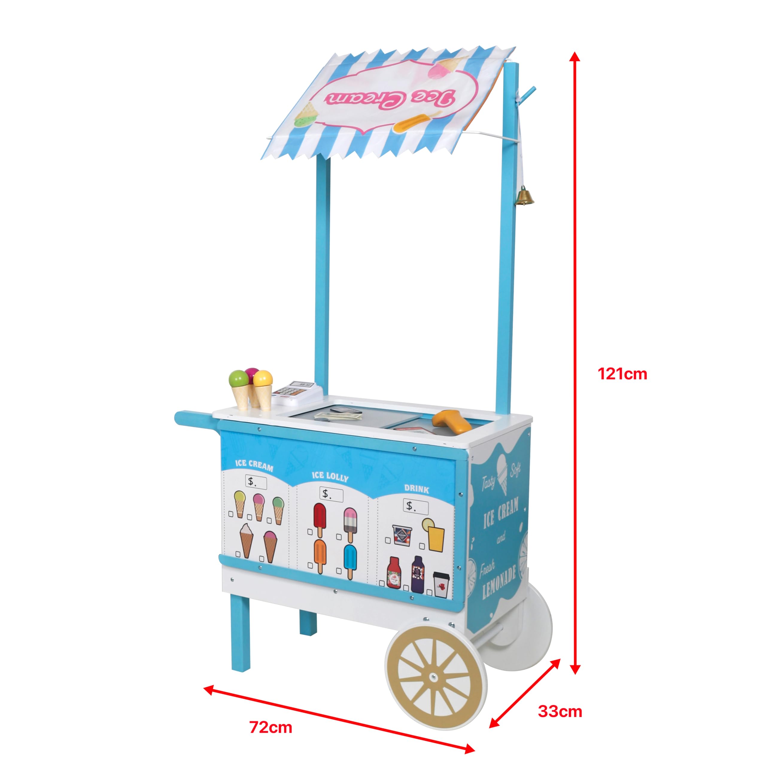 HYGRAD Kids Wooden Food Cart Ice Cream Shop Toy Childrens 3+ Burger Cart Pretend Play Toy With Accessories Large Gift Play Set Gift For Kids