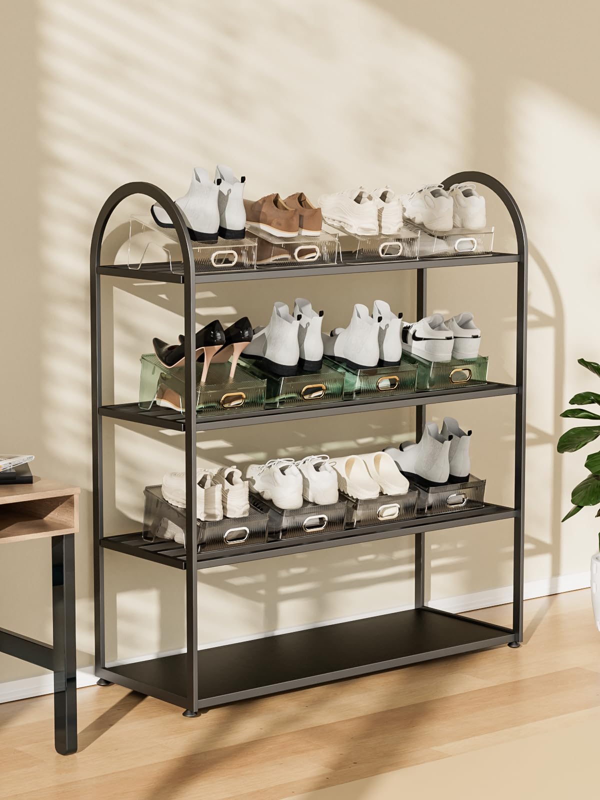 Double Layer Shoe Rack Slots Organizer 25 X 23 X 12.7cm Stacker Space - Saving Transparent Plastic Shoe Holder - Stand Shoe Rack Wardrobe Storage For Cabinet