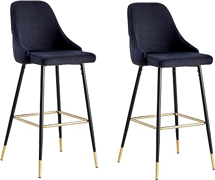 HYGRAD BUILT TO SURVIVE Soft Padded Velvet Bar Stools Kitchen Counter Breakfast Bar Stools Dining Kitchen Island Velvet Bar Stools 4 Legs Golden Tips (Set of 2)