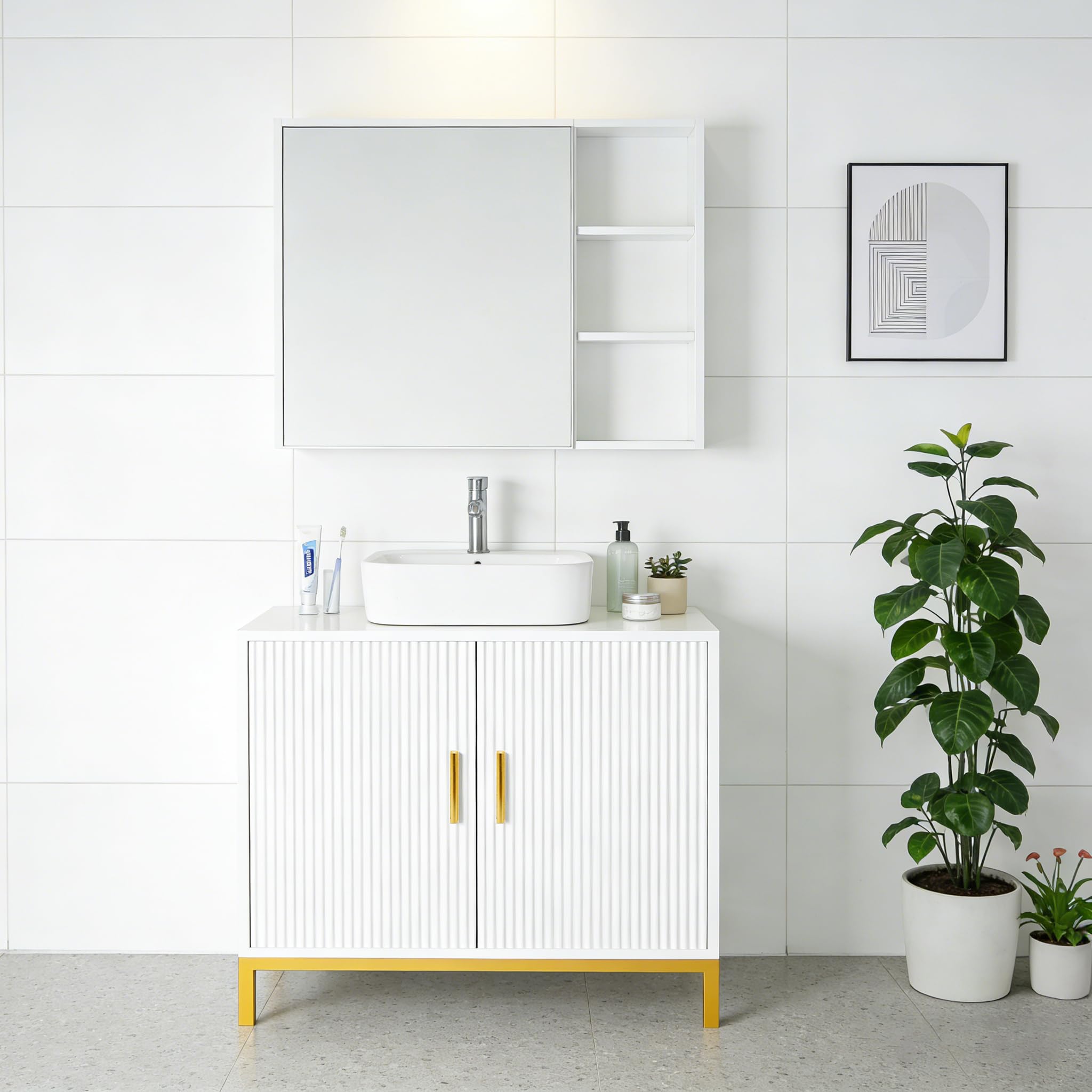 HYGRAD BUILT TO SURVIVE Bathroom Pedestal Under Sink Storage Cabinet, Under Sink Basin Vanity Cabinet Unit Cupboard Storage Furniture with 2 Doors, Basin Cabinet with Adjustable Shelf